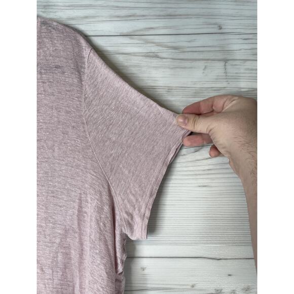 Tahari Shirt Womens 1X Pink 100% Linen V Neck Short Sleeve Lightweight Plus - Picture 3 of 10